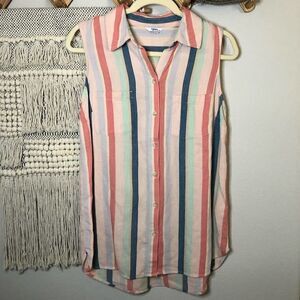 Sonoma Striped Cotton Button Front Sleeveless Top